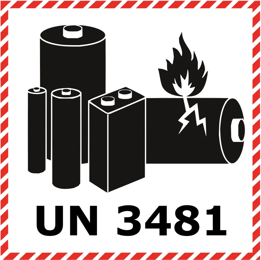 Akkumulátor jelölés - UN3481 öntapadós matrica, 100x100mm