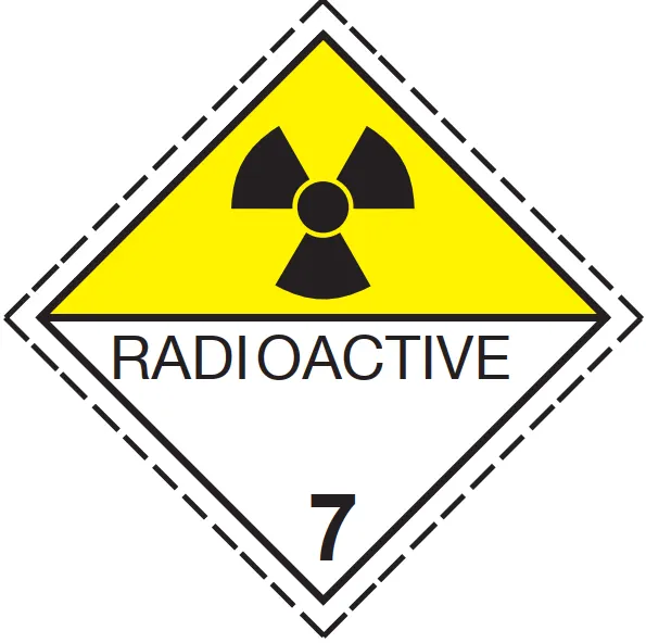 7D Osztály radioaktív anyagok bárca, öntapadós matrica, vinyl, 300x300 mm