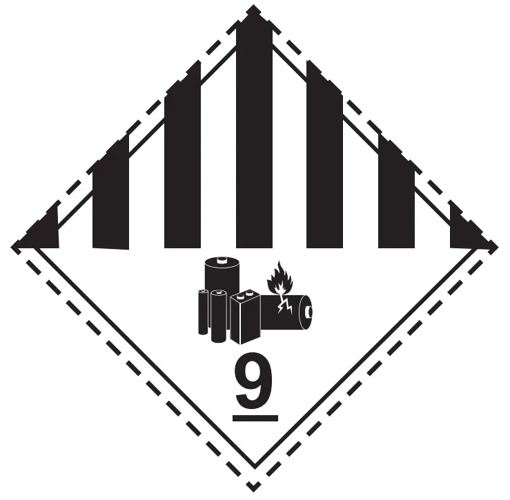 9A Osztály különféle veszélyes anyagok és tárgyak (Akkumulátorok) bárca, öntapadós matrica, 100x100mm